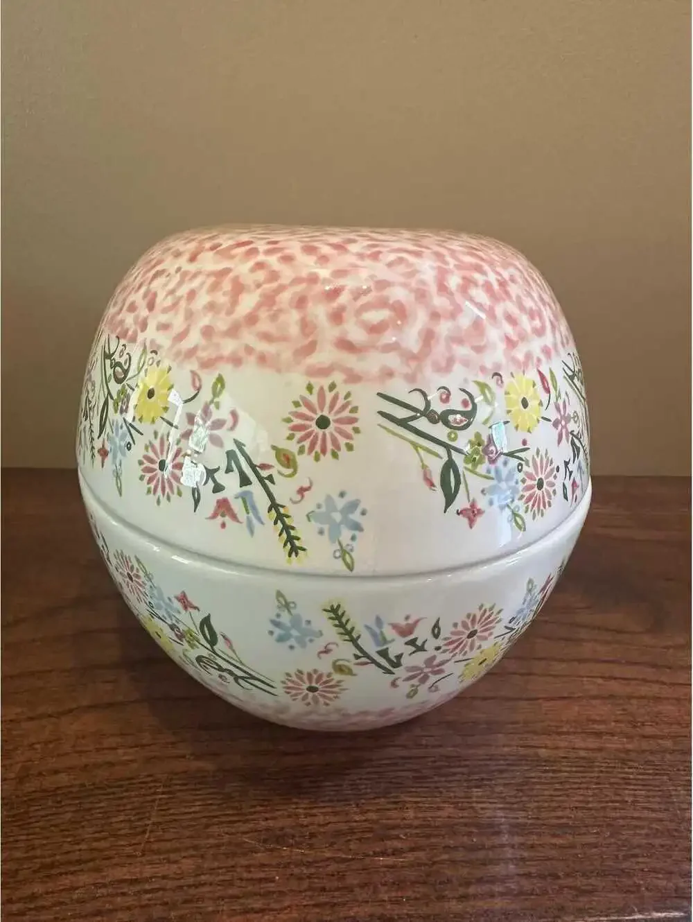 Temp-tations by Tara Pink Floral Sponge Painted Egg-Shaped Lidded Casserole Dish